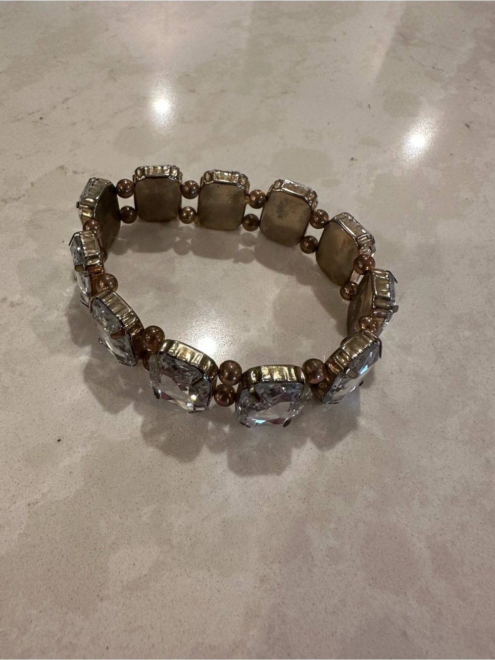 Crystal and Taupe Stretch Bracelet - Unbranded